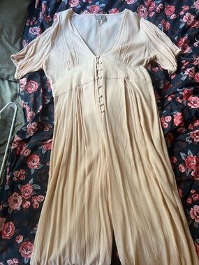 ASOS Light Beige V-Neck Midi Jumpsuit with Button-Front